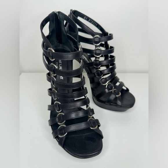 Saint Laurent Paris Black Leather Nina Caged Platform Sandal/Heels Sz 39 - Picture 1 of 7